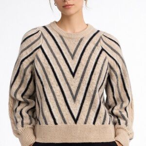 One Grey Day V Pattern Puff Sleeve Sweater Small Revolve